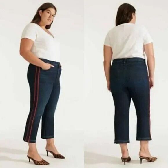Veronica Beard Carolyn High Rise Baby Boot Jean Navy Red Stripe Plus Size 24 NWT - Picture 1 of 10